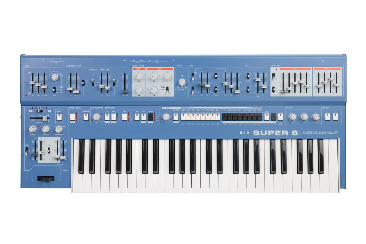 Udo Audio Super 6 Keyboard Blue 12-Voice Binaural Analog-Hybrid Synthesizer